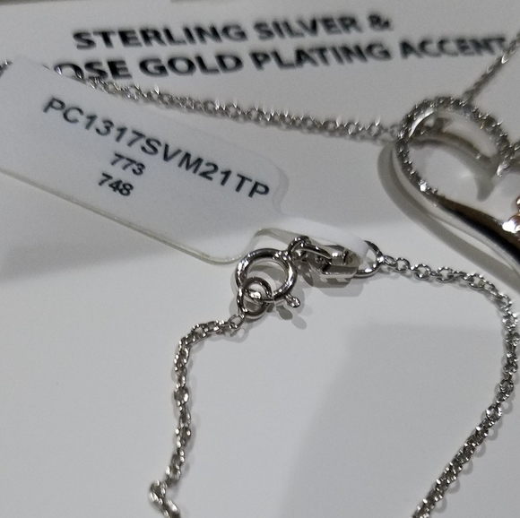 Sterling Silver Necklace Diamond Encrusted Heart & 14k Rose Gold Paw Pendant NWT - Picture 6 of 16